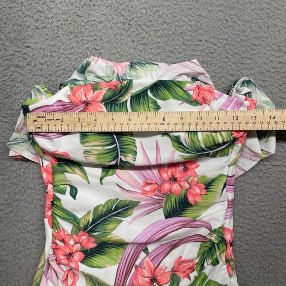 Kona Sol One Piece Swim Suit Womens Small Pink Tropical High Coverage Ruffle Top - Picture 8 of 11